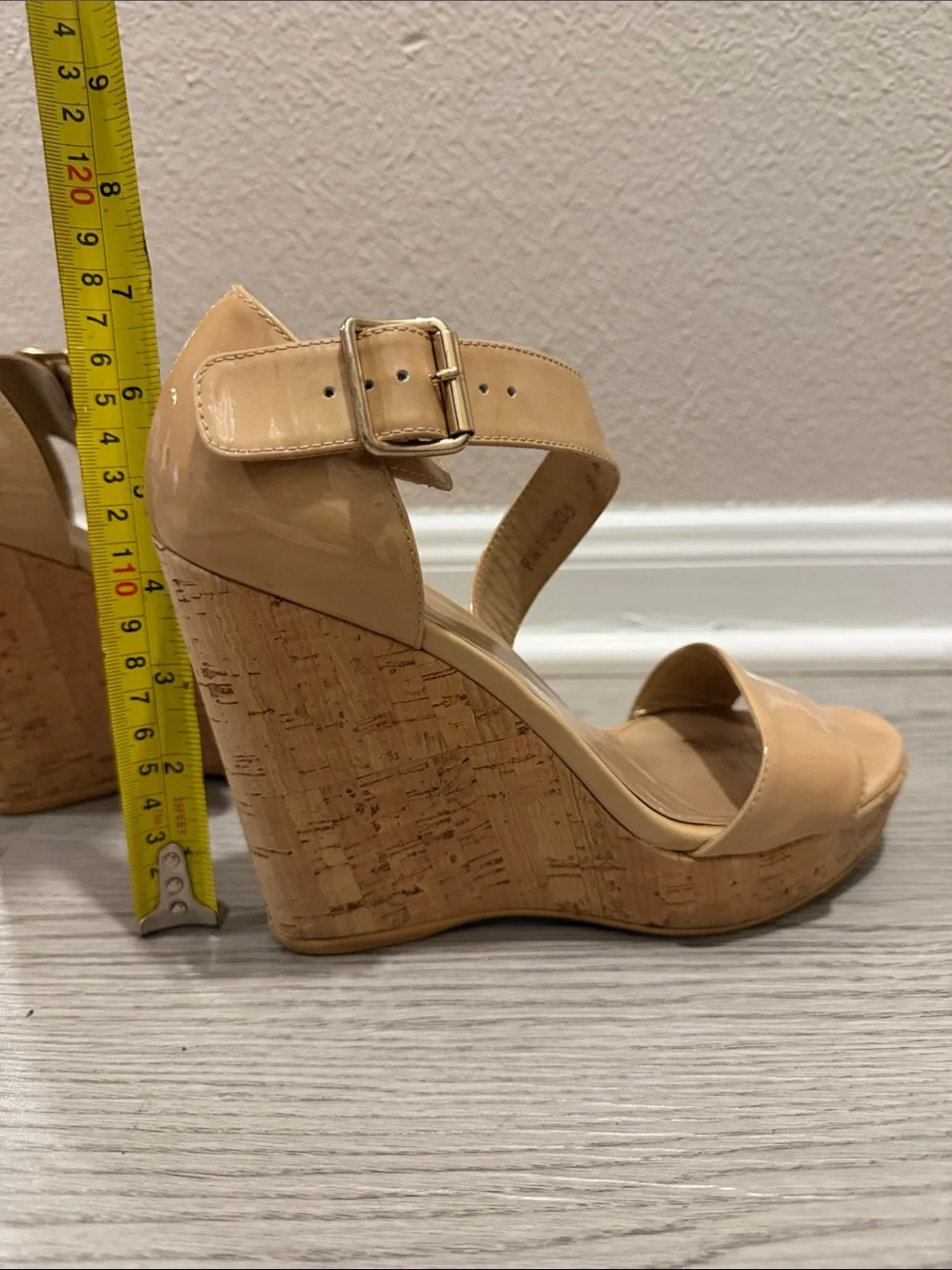 Stuart Weitzman Patent Tan Platform Wedge Sandals - Picture 6 of 8